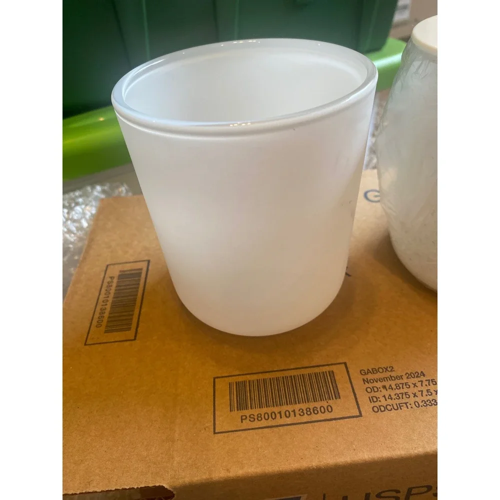 Set of 3 White Frosted Glass‎ Candle Jars with Lids 15oz Candle Making Supplies